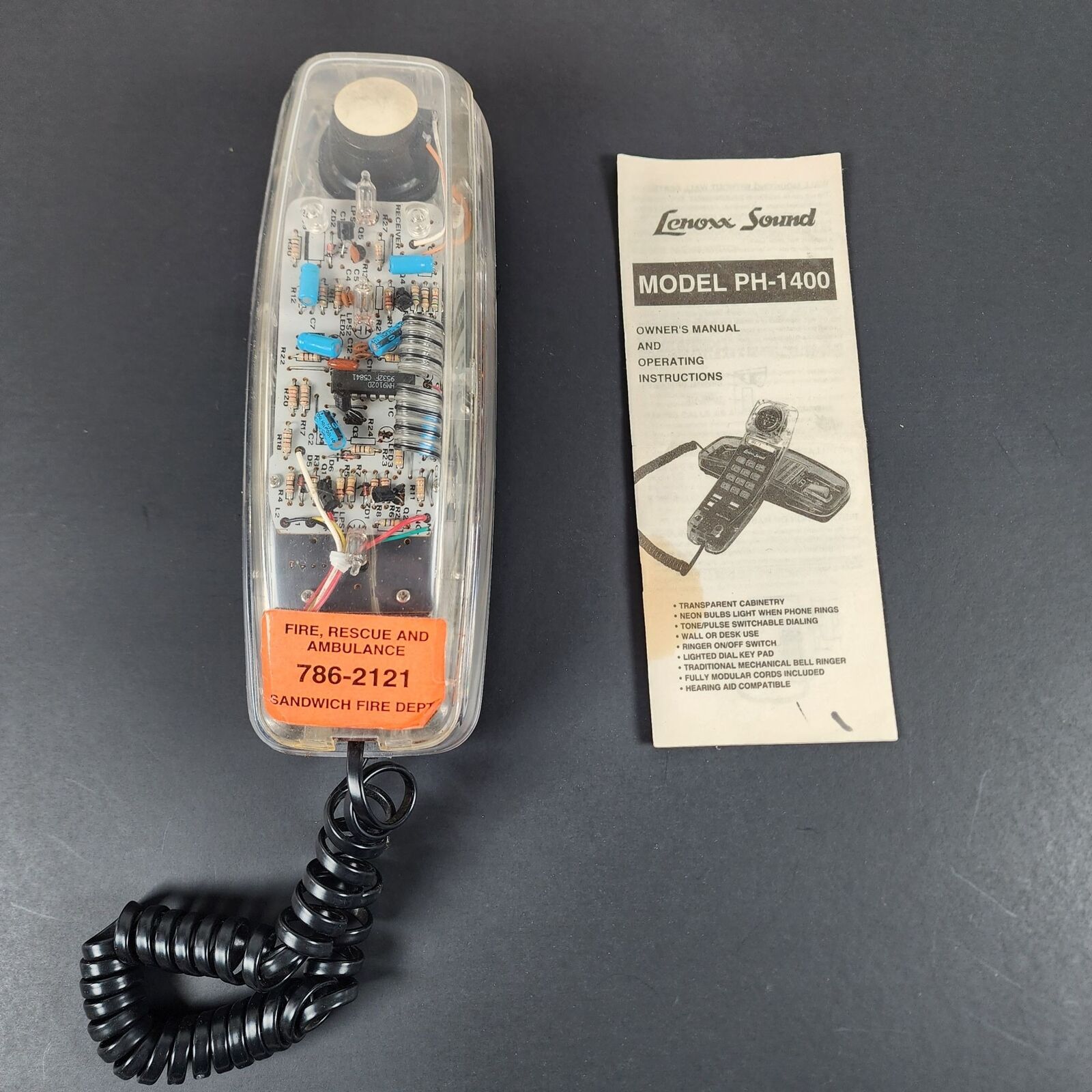 Lenoxx Sound HAC PH1400 Vintage Clear Phone Telephone Landline Transparent Works