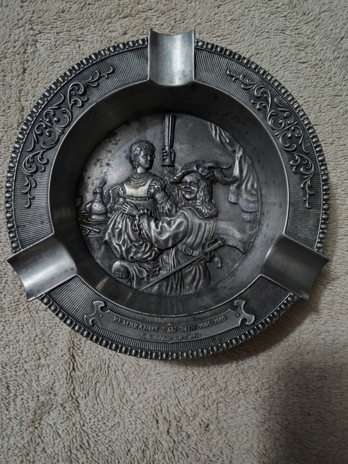 🔥 VERY RARE REMBRANDT  PEWTER ASHTRAY ENGRAVED