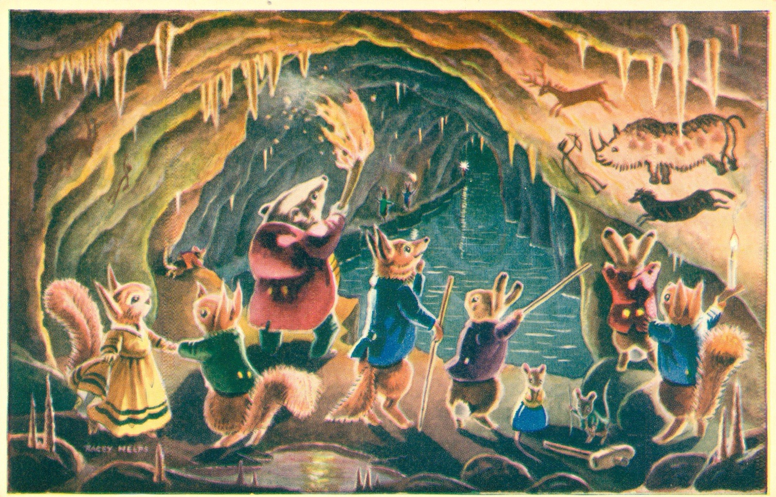 Anthropomorphic Animals  The Wonderful Cave - Racey Helps  Vintage Postcard N