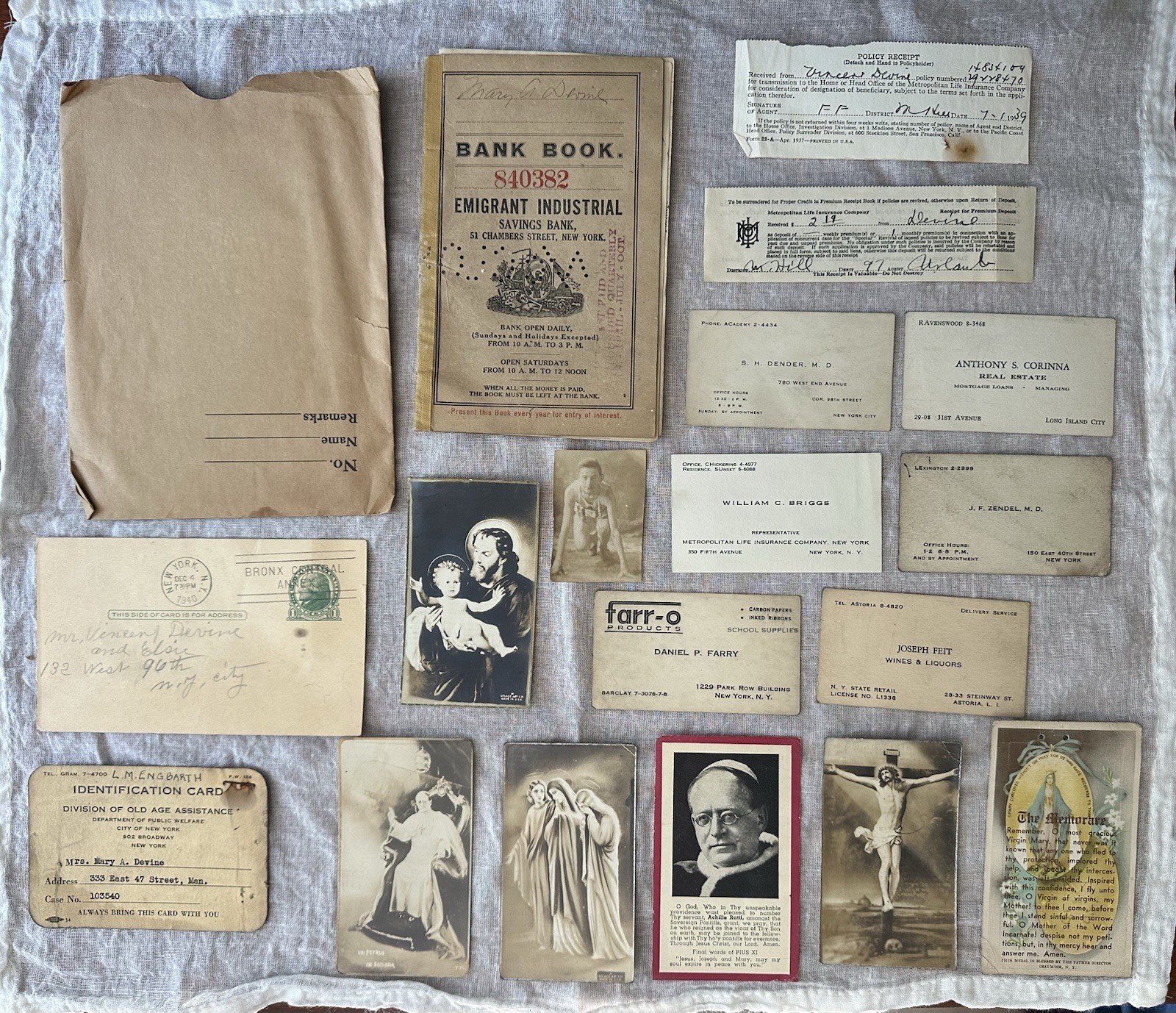 Vtg NYC Ephemera Lot Devine Family 1910s-1930s Photo Letter Bank Book Holy Cards Vtg NYC Ephemera Lot Devine Family 1910s-1930s Photo Letter Bank Book Holy Cards