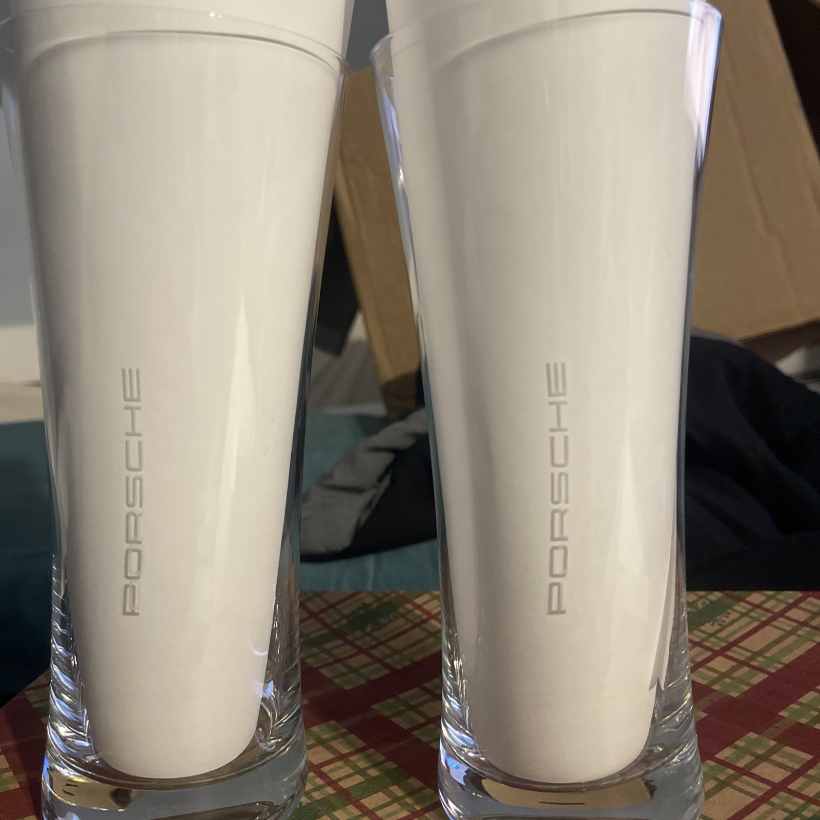 Rare Genuine Porsche Crystal Beer Glasses Flutes Schott Zwiesel - Set of 2 MINT
