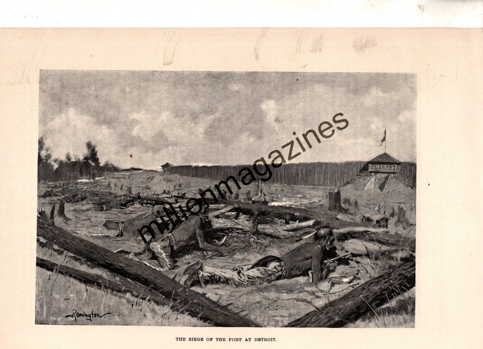 1897 Harper's June - Chippewa besiege the fort - Frederic Remington