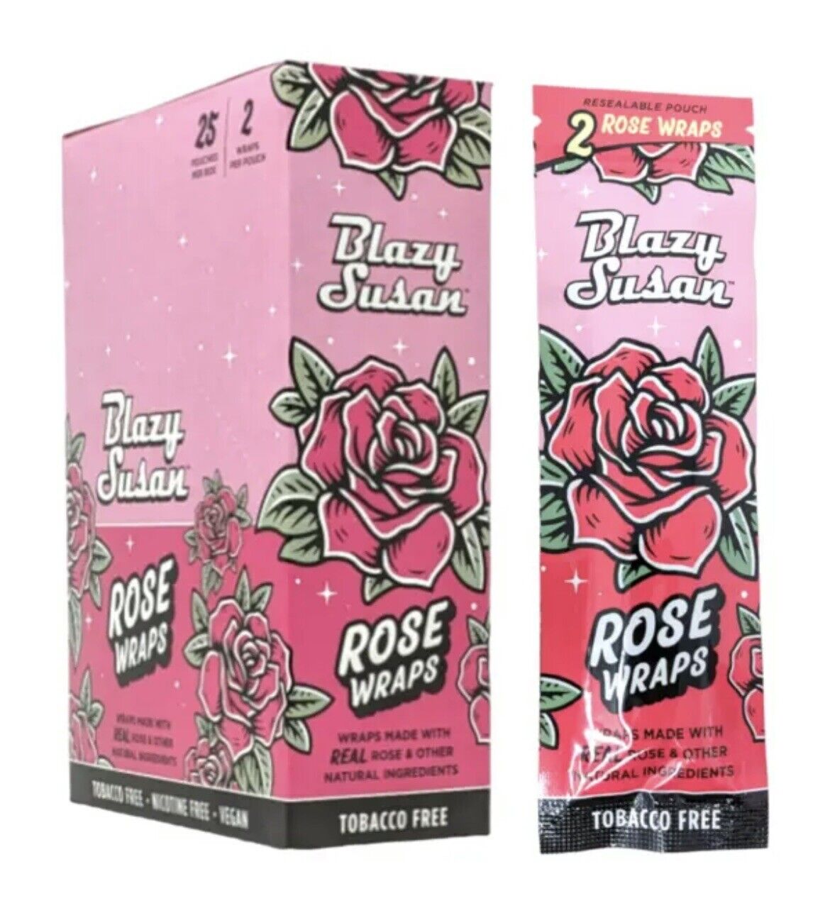 Authentic Blazy Susan Rose Pre-Rolls Wraps Made with Real Rose | Full Box 25cts