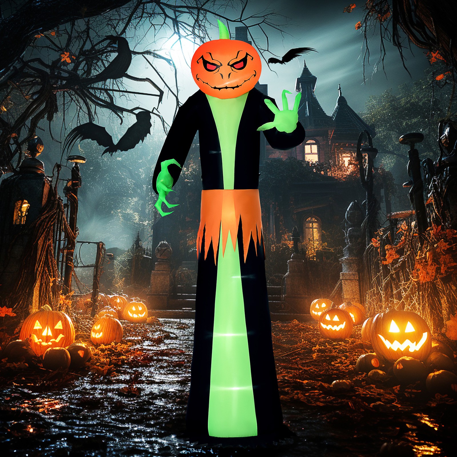 9' Light Up Pumpkin Inflatable Outdoor Halloween Yard Decoration w/ LED Lights 9' Light Up Pumpkin Inflatable Outdoor Halloween Yard Decoration w/ LED Lights