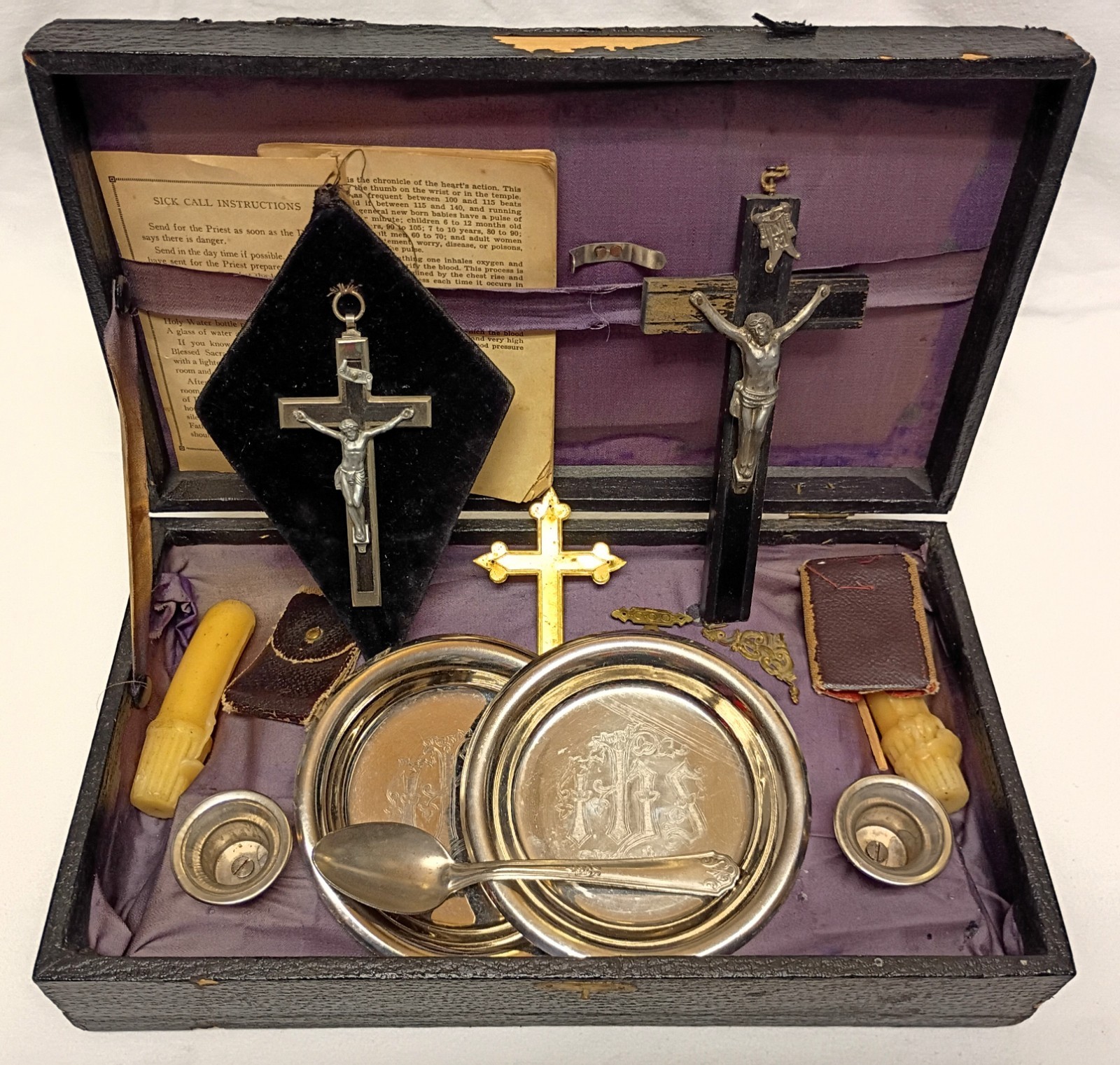 Vintage 1930 s - 1950 s Catholic Priest Sick-Call Set - Complete Last Rites Kit Vintage 1930 s - 1950 s Catholic Priest Sick-Call Set - Complete Last Rites Kit