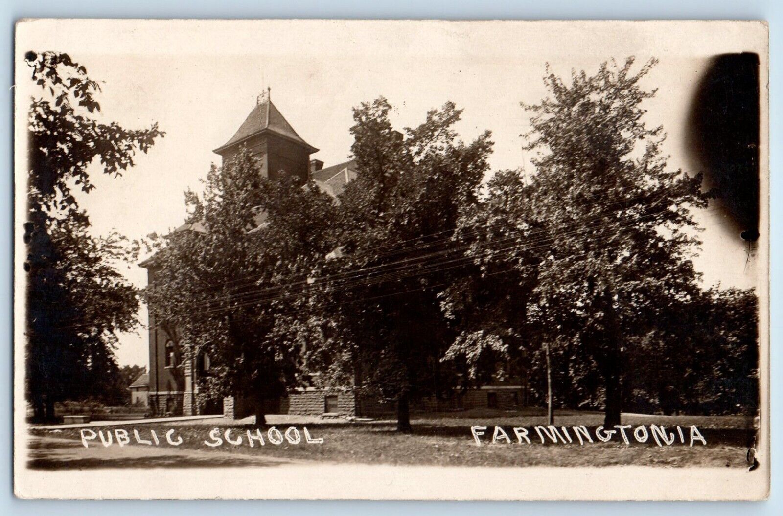 Farmington Iowa IA Postcard RPPC Photo Public School Building c1930's Vintage