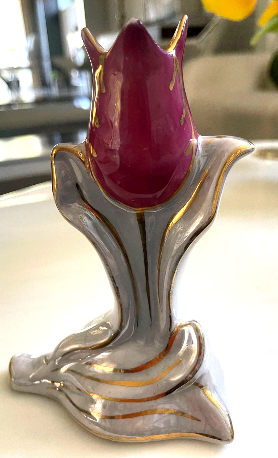 Kass China USA Vintage c.1930s Tulip Vase /Candleholder Ceramic Lusterware, Gold