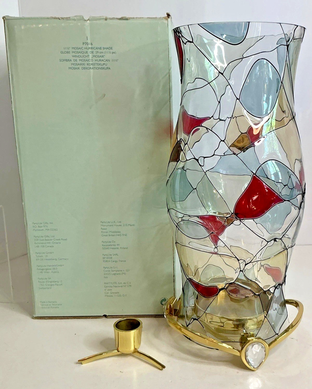 PARTYLITE P7016 11.5” HURRICANE CALYPSO MOSAIC W Heirloom STAND VINTAGE RETIRED