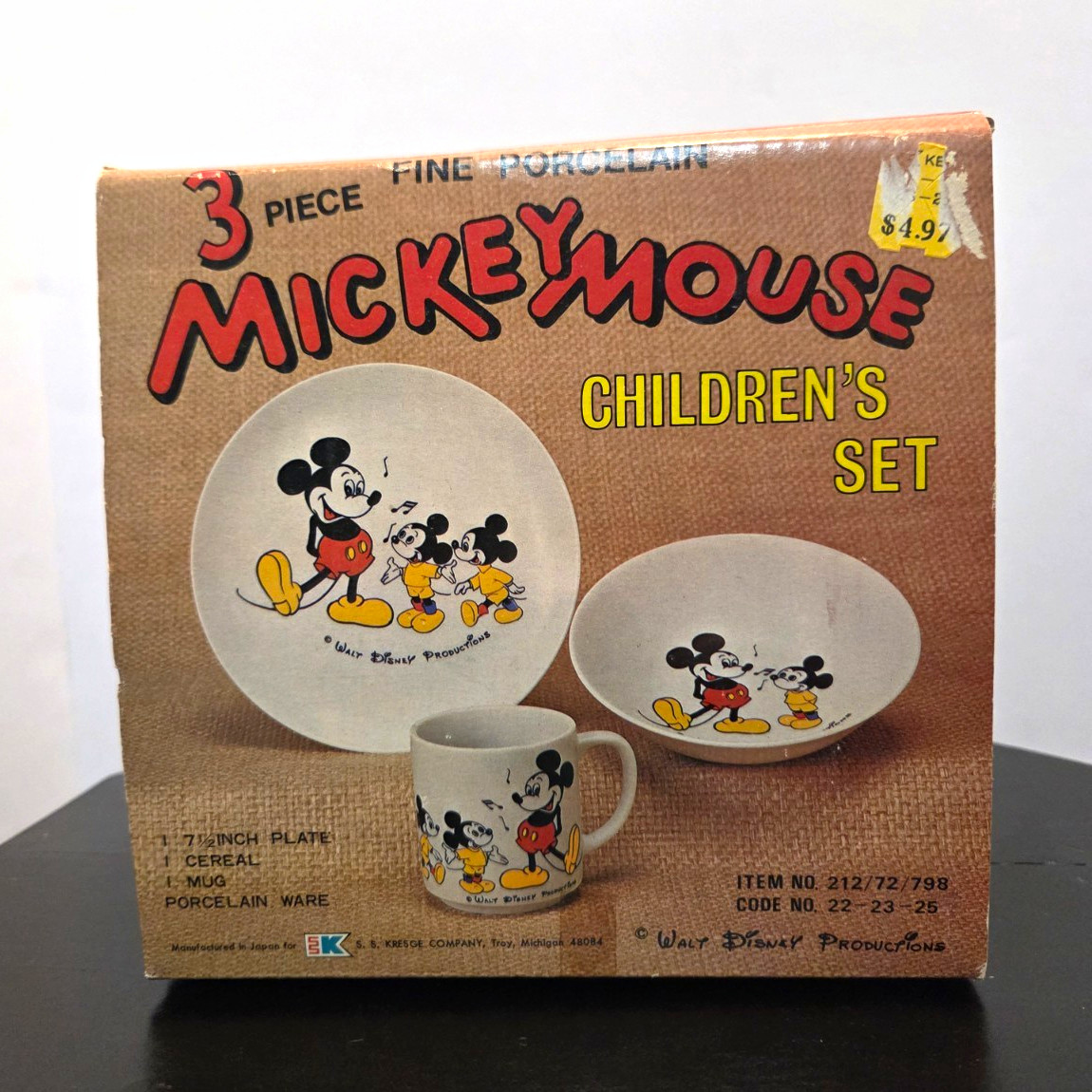 Vintage 1970s Disney Mickey Mouse Porcelain Childrens Set In Box Red Japan Stamp