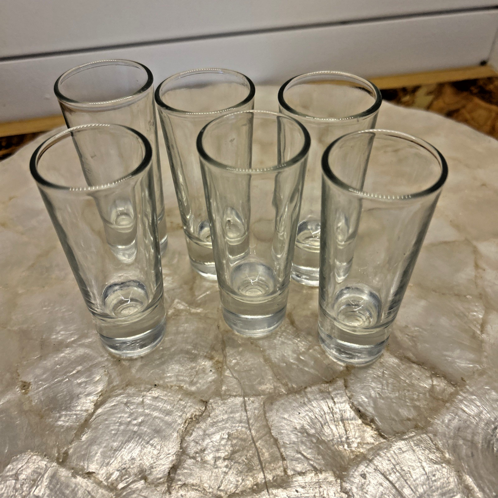 Shot Glass Barware Set of 6 Clear Glass Weighted Base 2 Ounce Vintage
