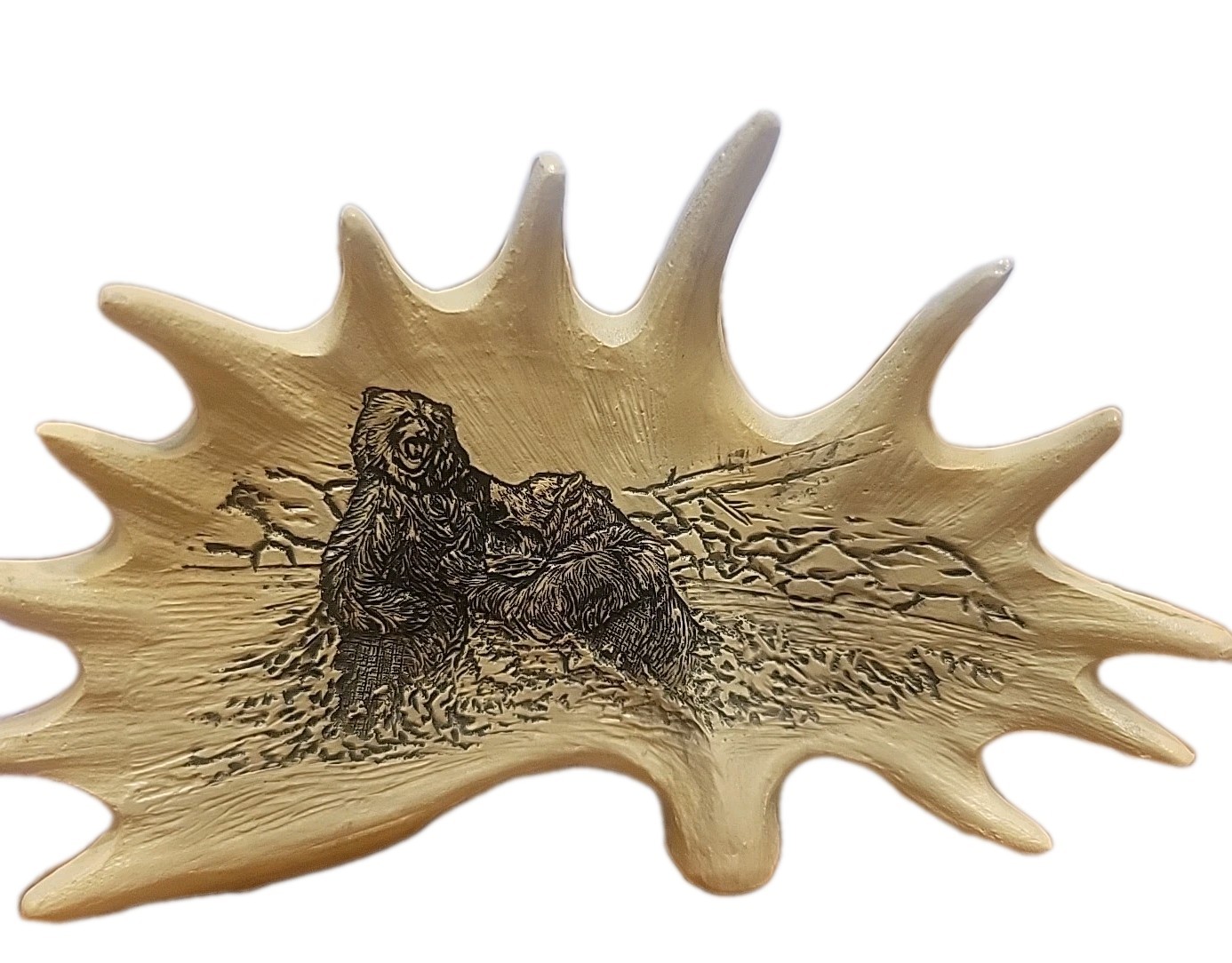 Moose Antler With Etched  Bear Scene 5\