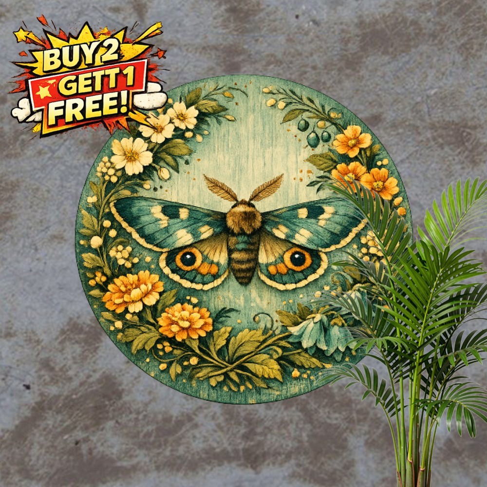 Dreamy Blue Butterfly Metal Sign Ethereal Insect Round Wall Decor Plaque 8x8