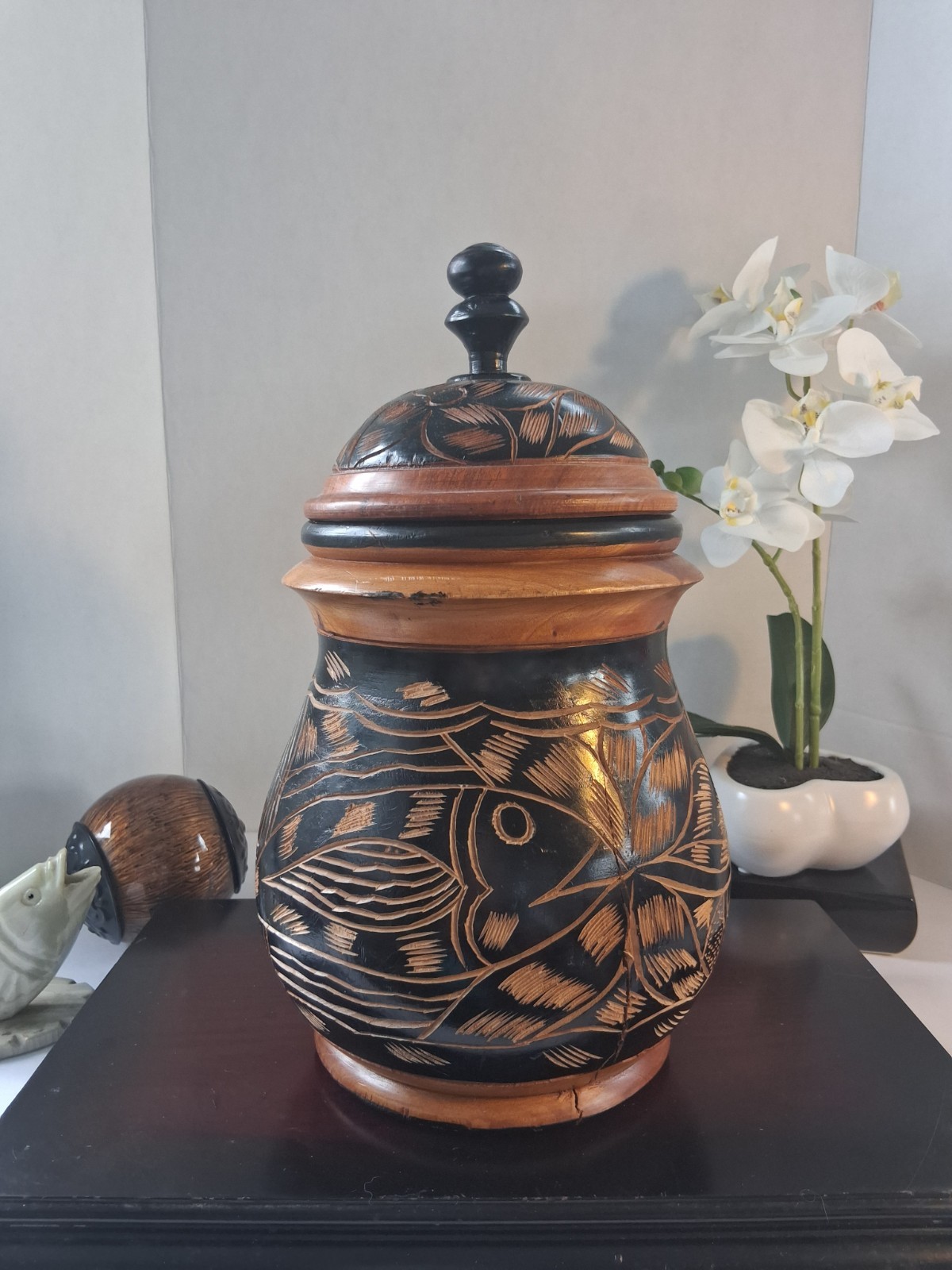VTG Haitian/Aruban-made Large, Solid Acacia Wood, Lidded Turned Canister