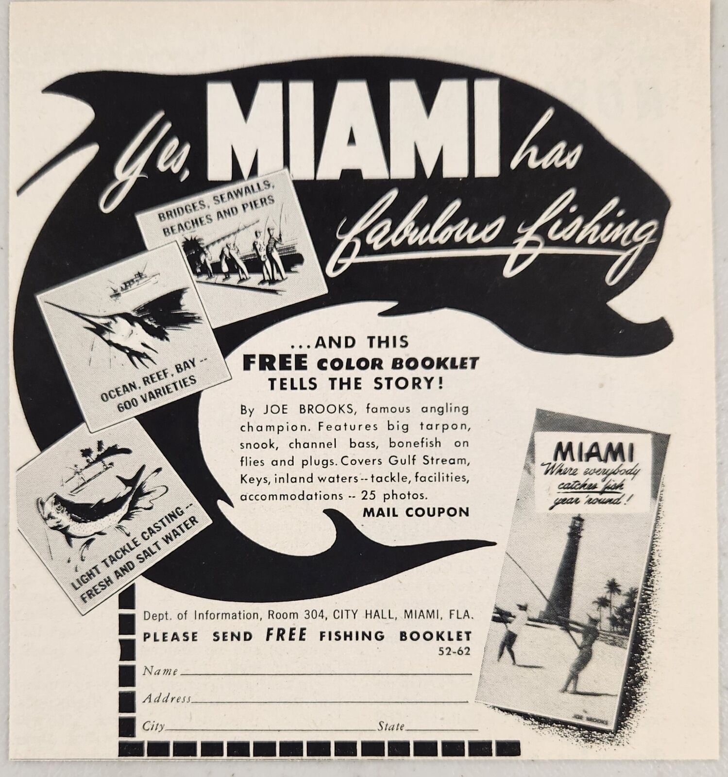 1952 Print Ad Miami Has Fabulous Fishing Dept of Information Miami,Florida