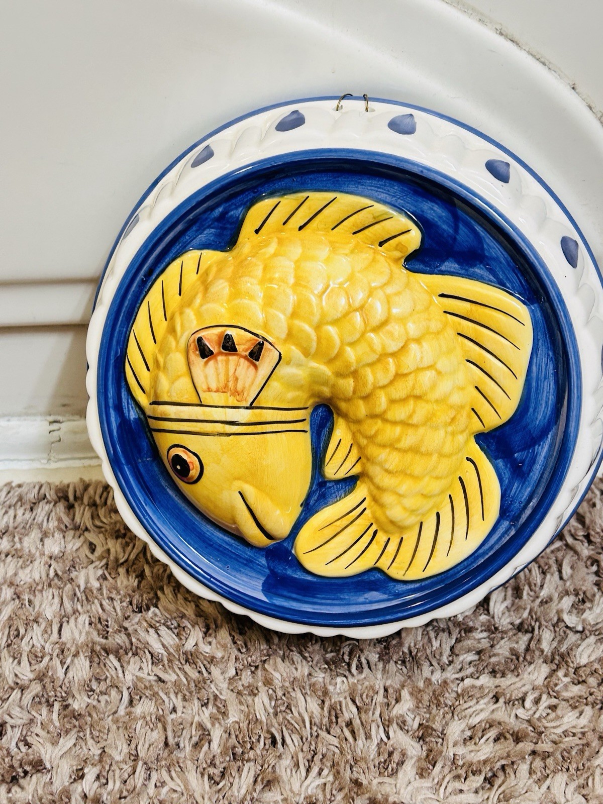 Vtg Italian Yellow Fish Figurine Ceramic 8” Mold Wall Hanging