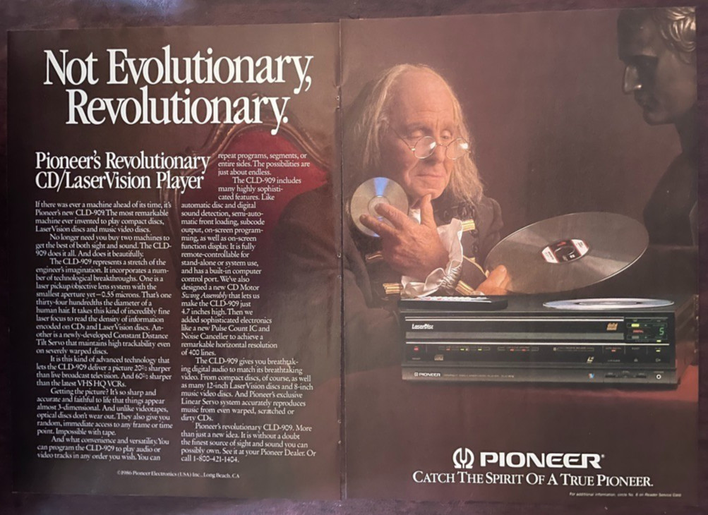 1986 Pioneer CLD-909 CD LaserVision Player Vintage 2-Page Print AD Laserdisc