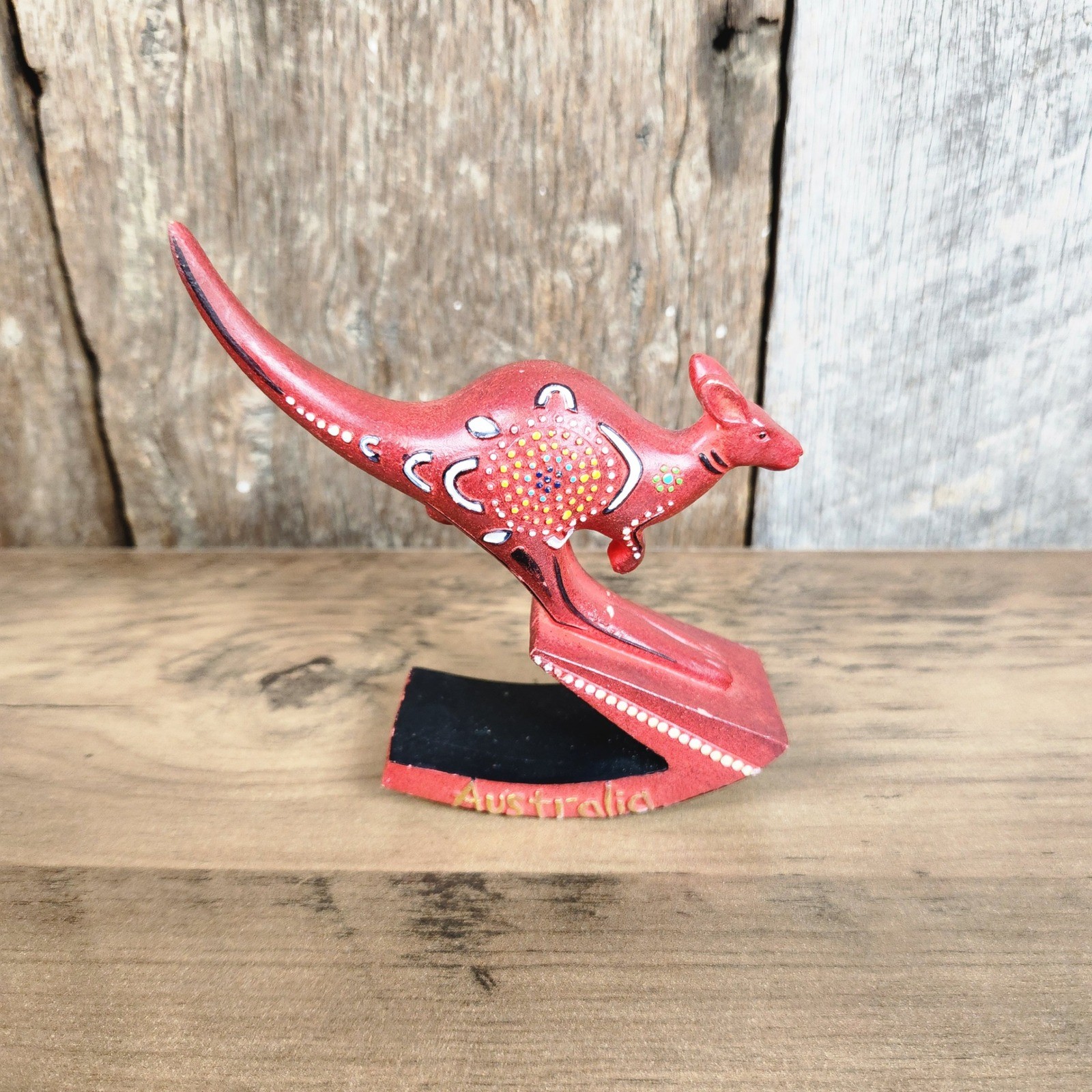 Vintage Australian Kangaroo Figurine Hand Painted Red Dot Art Souvenir 4 Inch