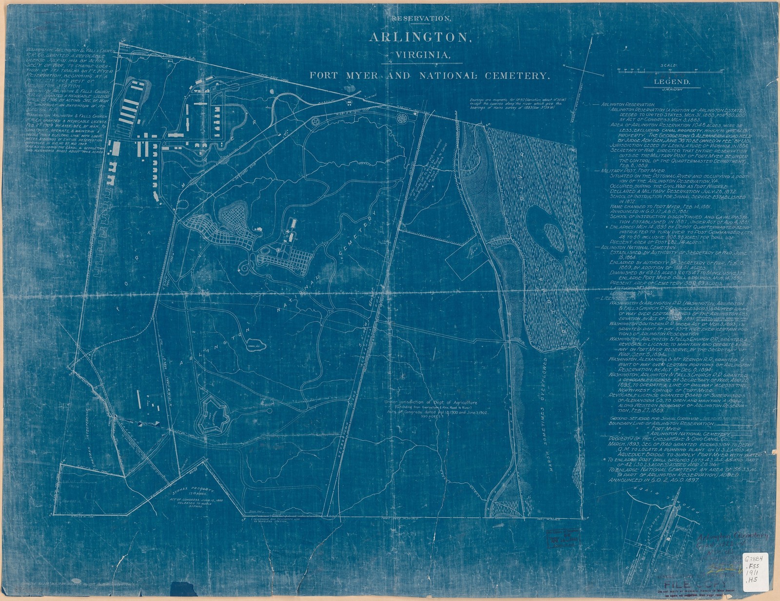 Arlington National Cemetery 1920 Vintage Fort Myer Map Photo Reprint Wall Art