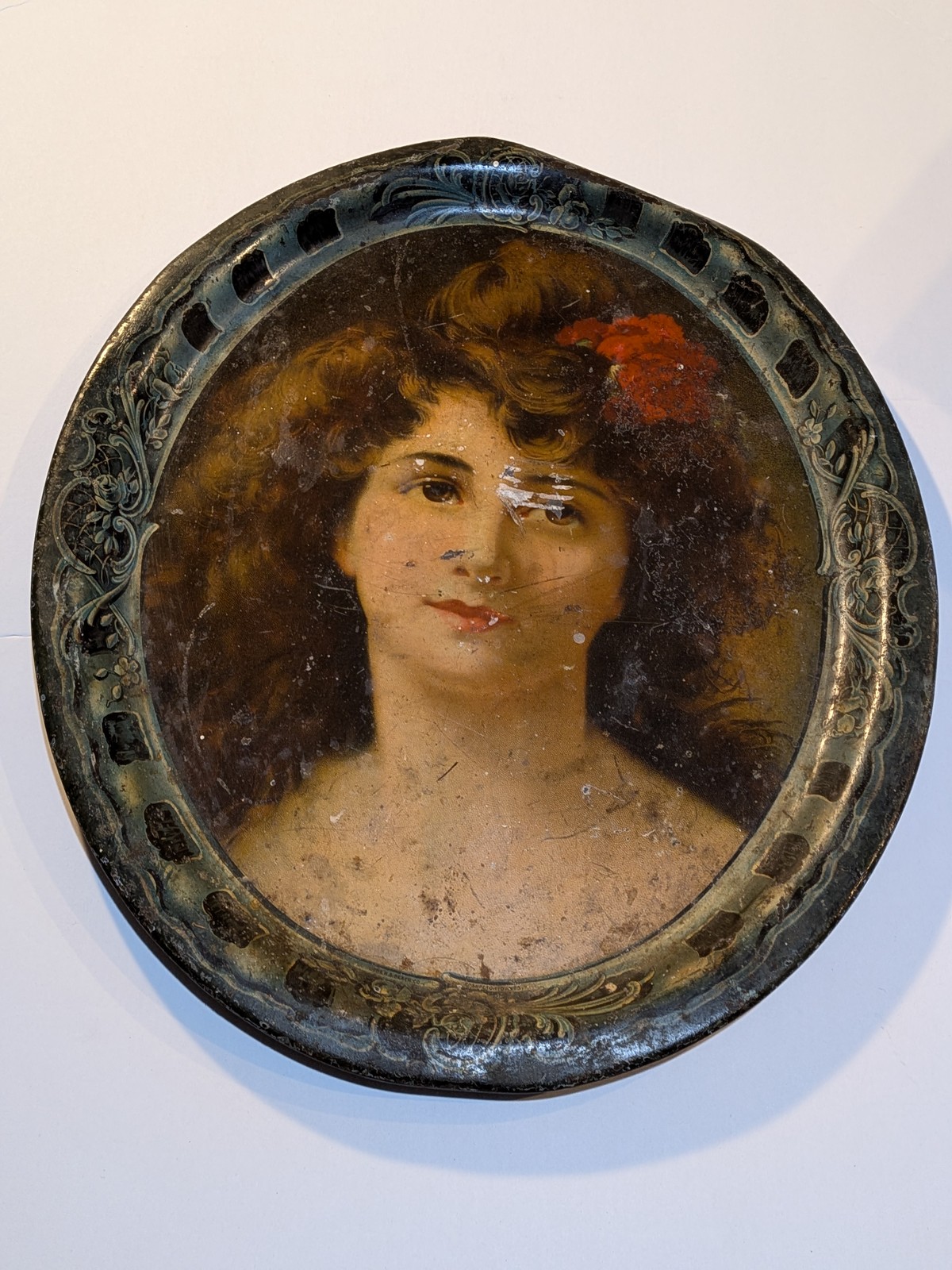Vintage H.D. Beach Co. Coshocton Ohio Advertising Tin Tray Woman Portrait 1893 Vintage H.D. Beach Co. Coshocton Ohio Advertising Tin Tray Woman Portrait 1893