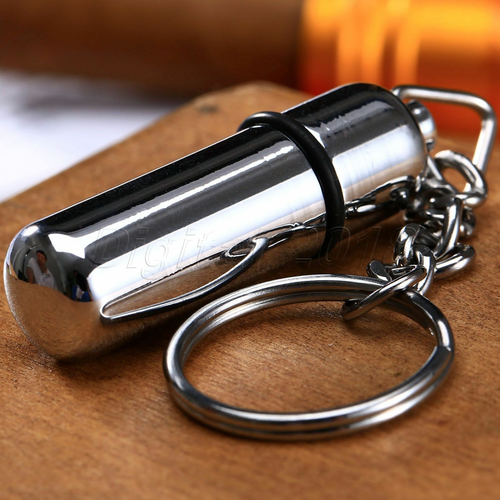 Stainless Steel Cigar Punch Cutter with Key Chain Ring Silver Color Bullet Shape