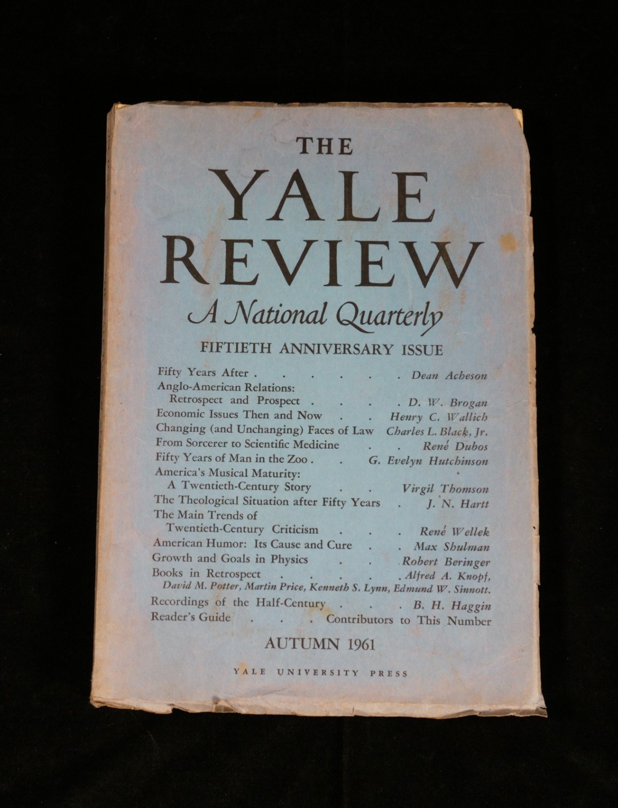 The Yale Review Fiftieth Anniversary Issue 1961 National Quarterly (BKS)