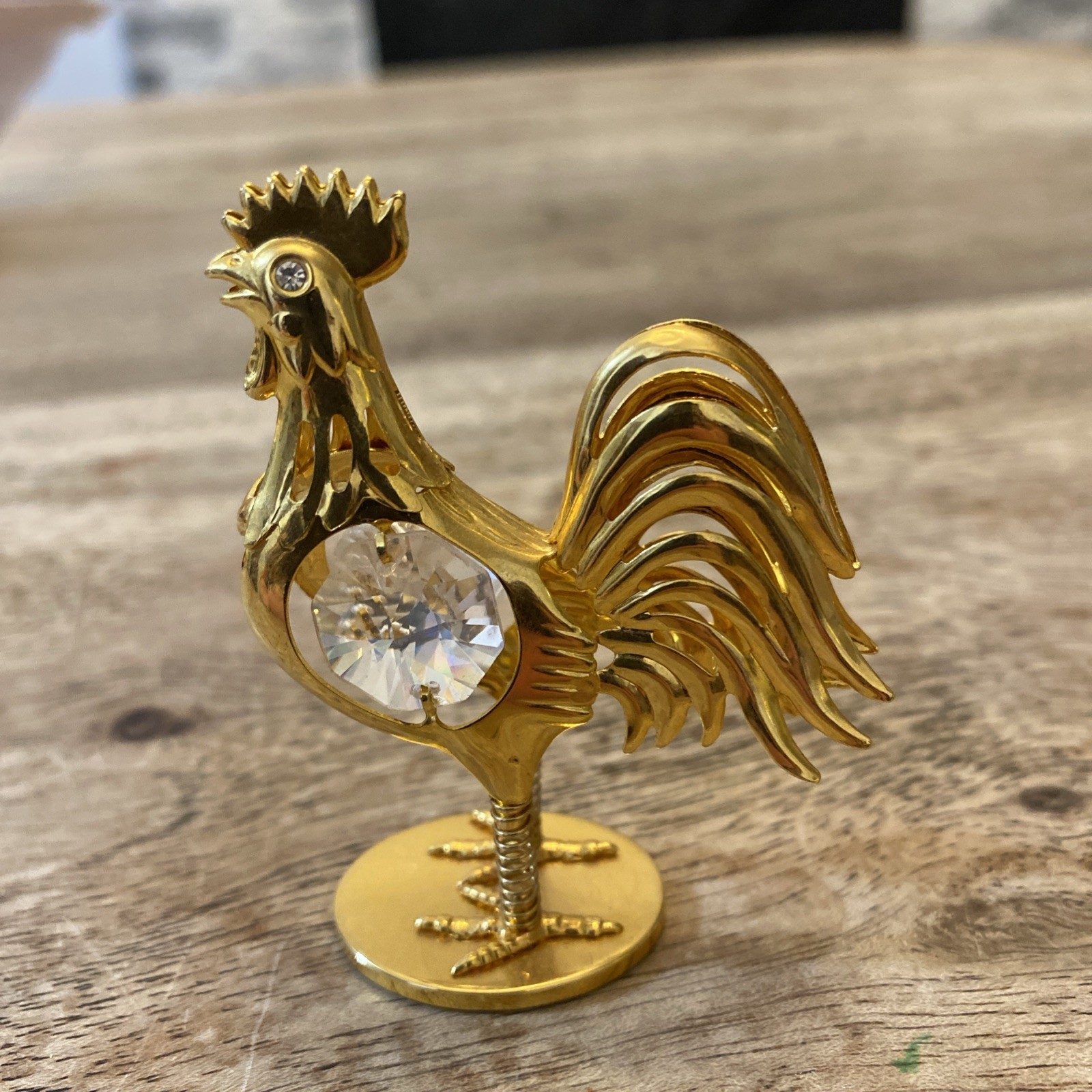 Crystal m Mini Rooster Figurine Gold Bejeweled Spring Legs ￼