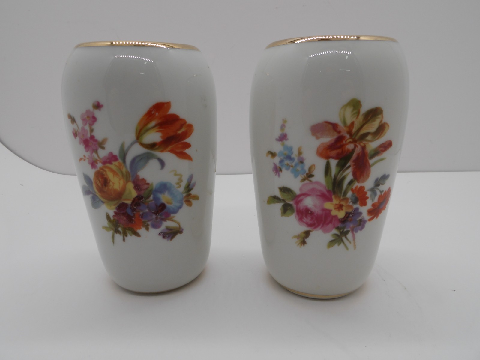 Two Small Erphila Germany Porcelain Floral Vases