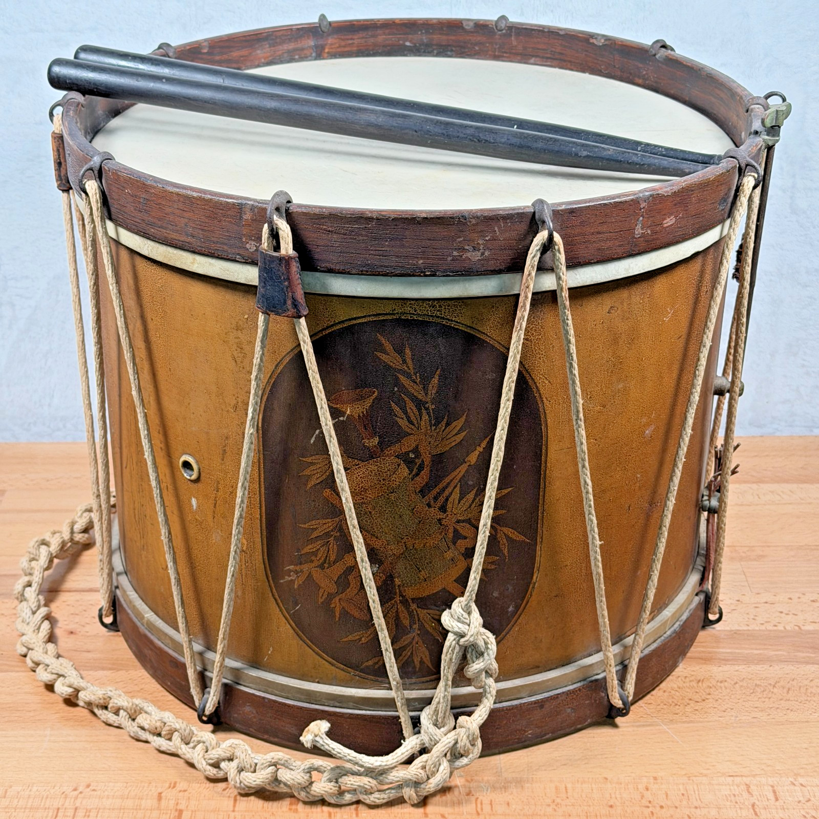 Antique 19th Century Rope Tension Deisigned Military Field Drum Civil War Era