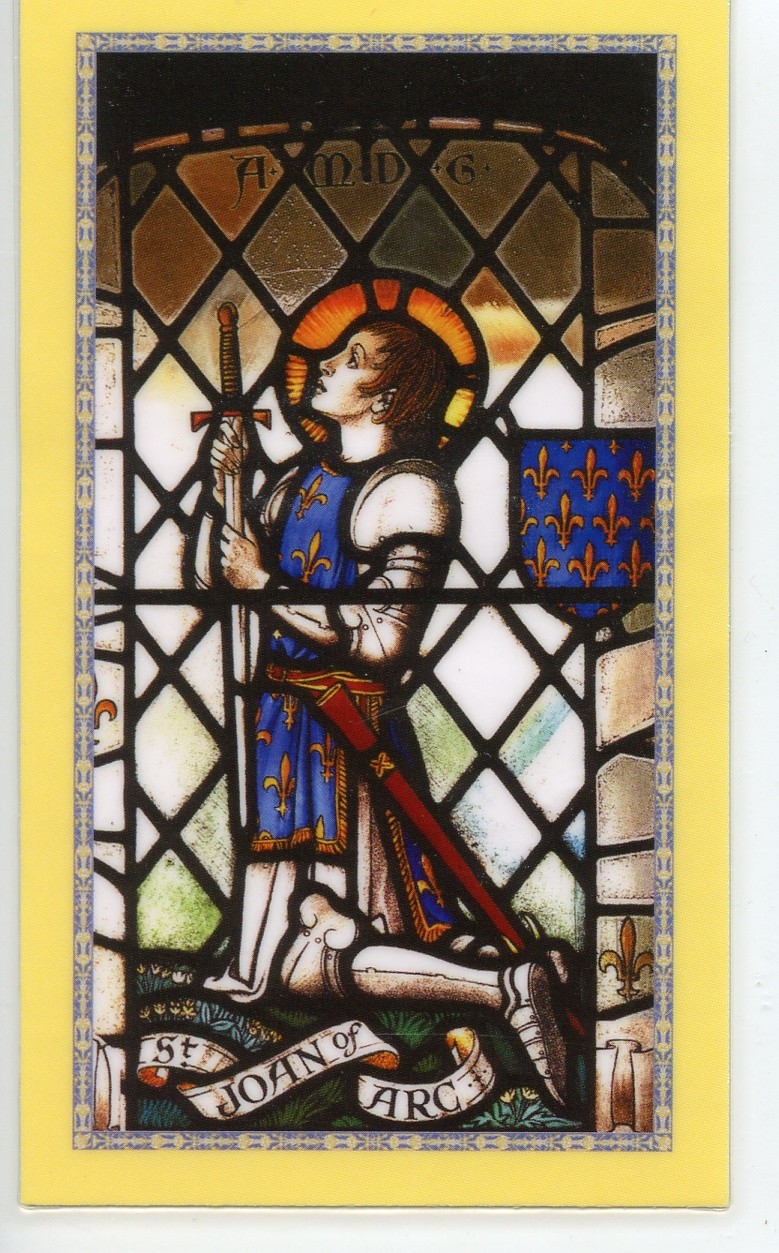 ST. JOAN OF ARC - Laminated  Holy Cards.  QUANTITY 25 CARDS