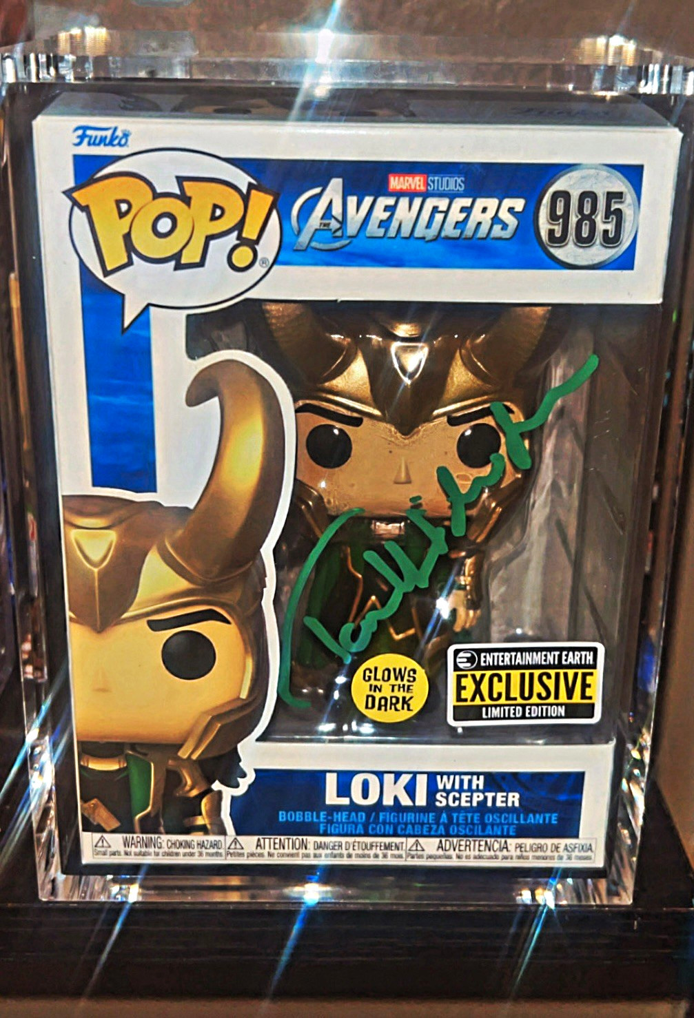 Tom Hiddleston signed Funko Pop Marvel Avengers Loki Beckett Witness 