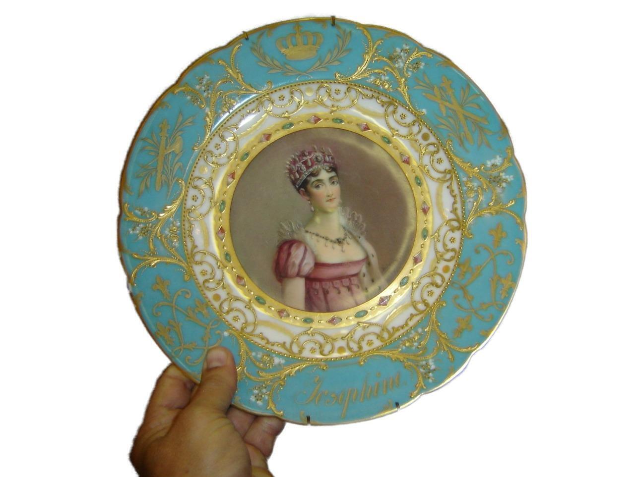 Fabulous French Empire Jeweled Sevres Porcelain Empress Josephine Portrait Plate