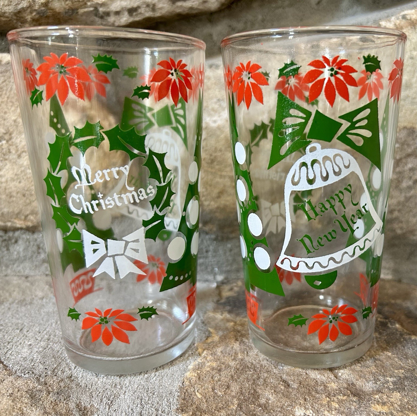 Set of 8 Vintage Hazel Atlas Glasses Merry Christmas Happy New Year, New In Box Set of 8 Vintage Hazel Atlas Glasses Merry Christmas Happy New Year, New In Box