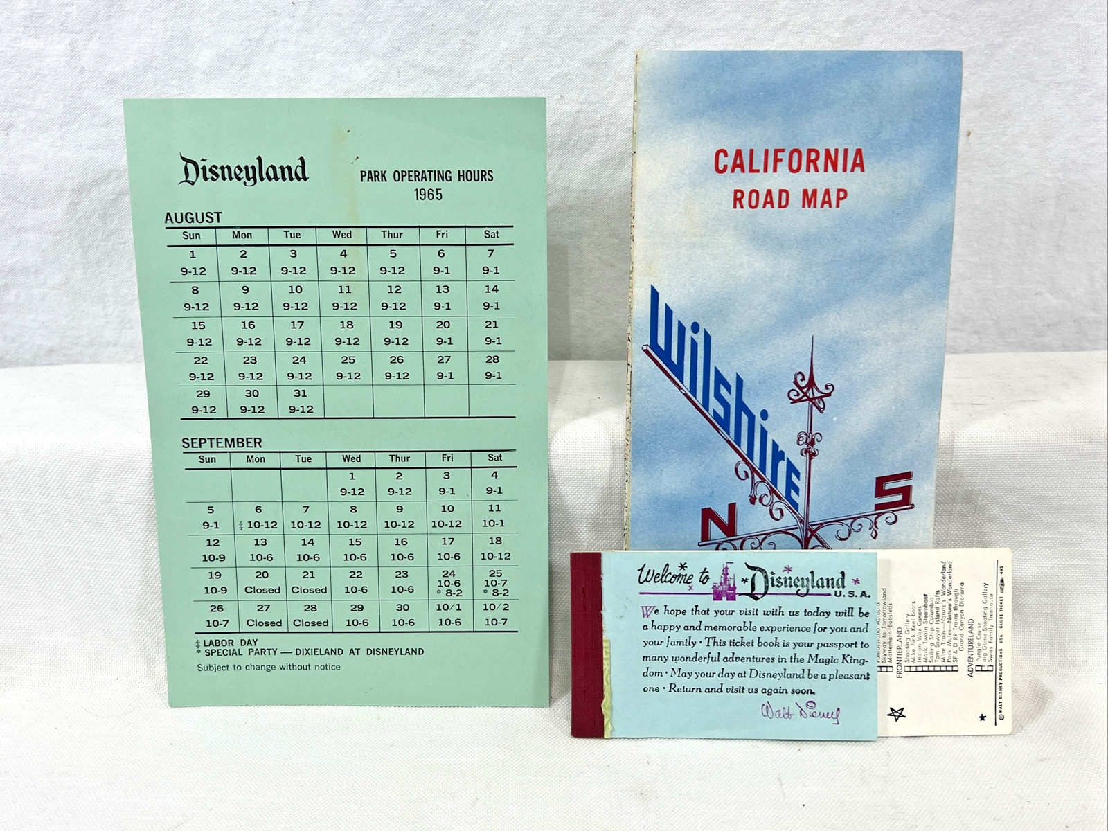 1965 Disneyland Ticket Book Park Operating Hours California Wilshire Oil Map