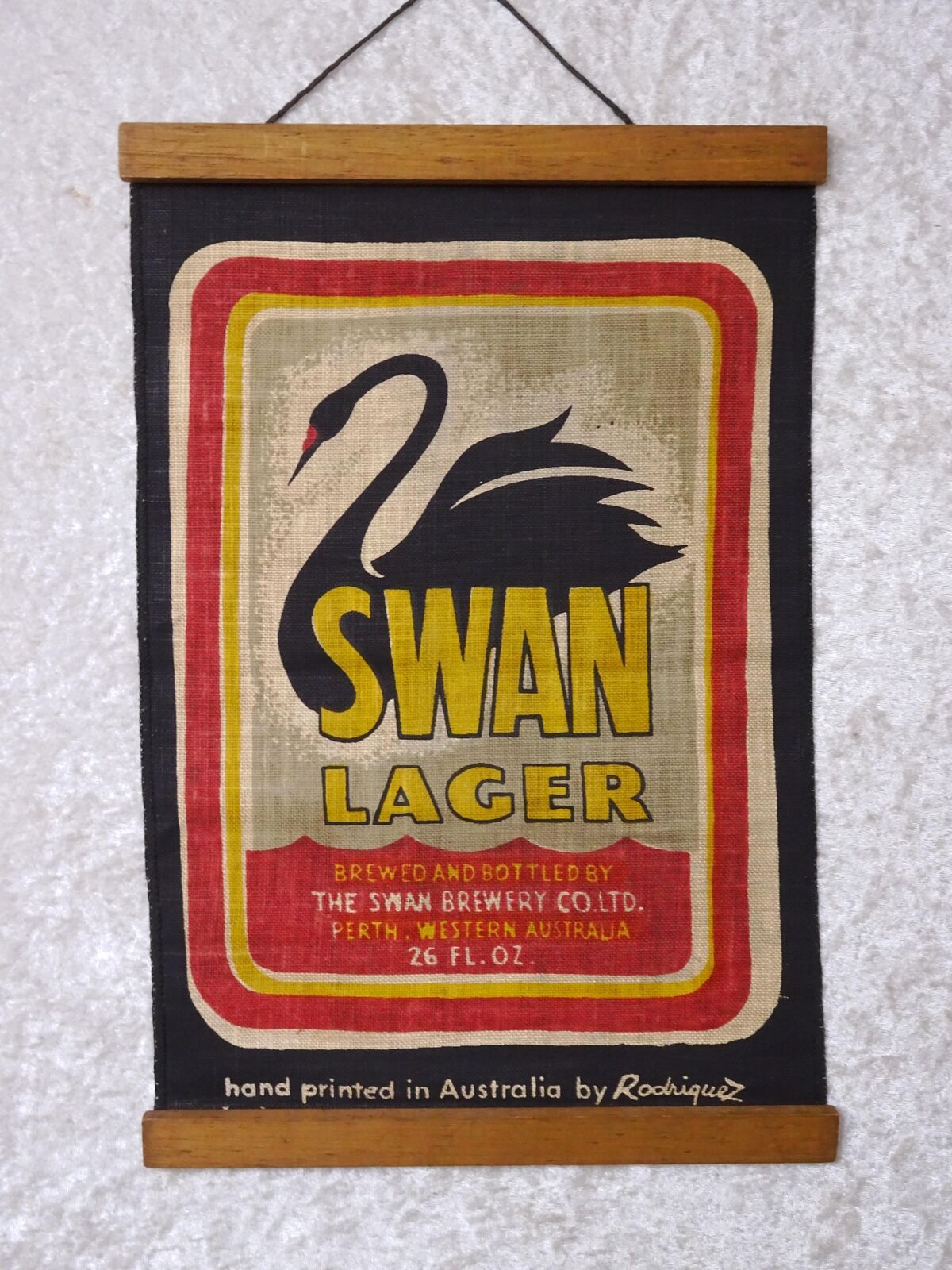 Swan Stock Design Handprinted Flag Beer in Australia - Vintage - 36CM X 24