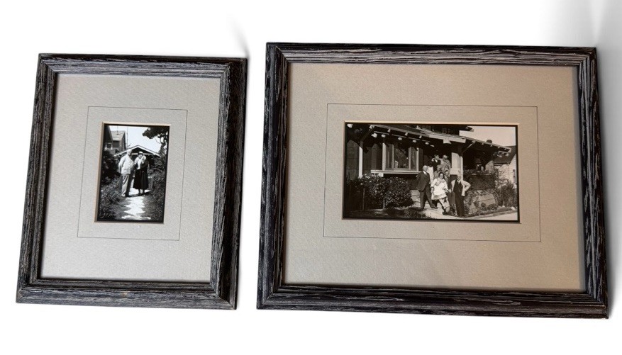 Vintage B&W Family Photographs 1920s 1930s Craftsman House Framed Set of 2