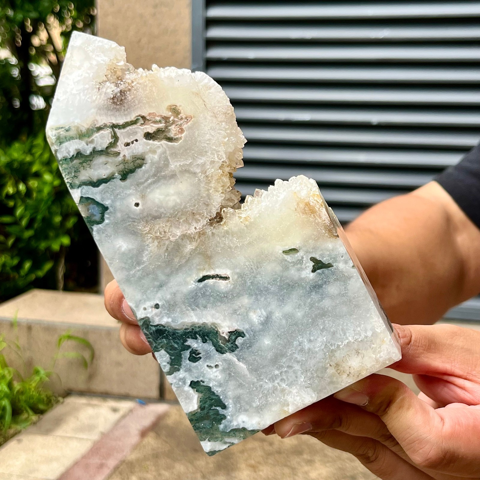 2.3 lb Natural Green Moss Agate Tower Valentines Gift Crystal Point Decor