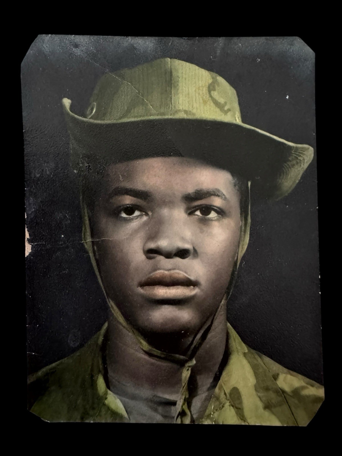 Vintage Hand Tinted Soldier Portrait Photo African American Military 3x2.5