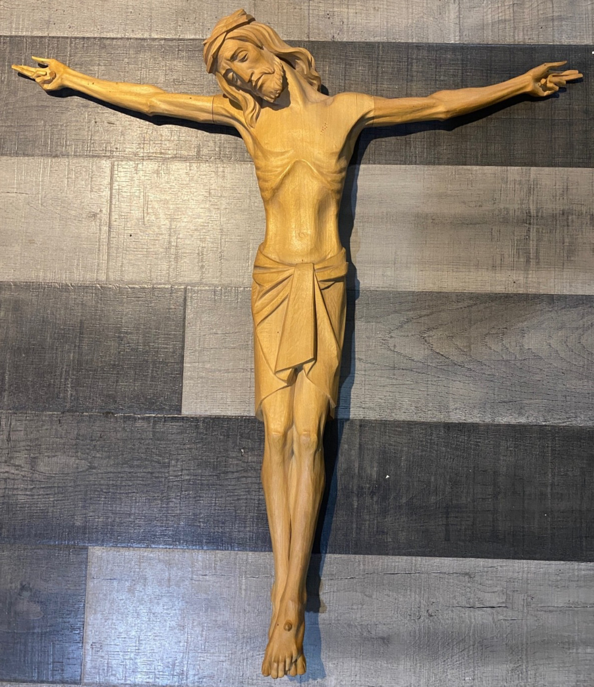 *** VINTAGE NUNS CONVENT LARGE WOOD CRUCIFIX CORPUS 27.75” X 28.5\