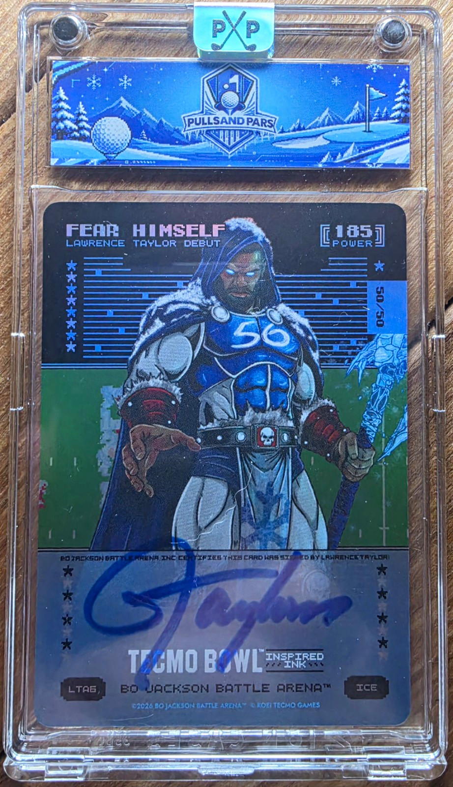 Tecmo Bowl Inspired Ink Ice Fear Himself Lawrence Taylor Auto ICE Bookend 50/50