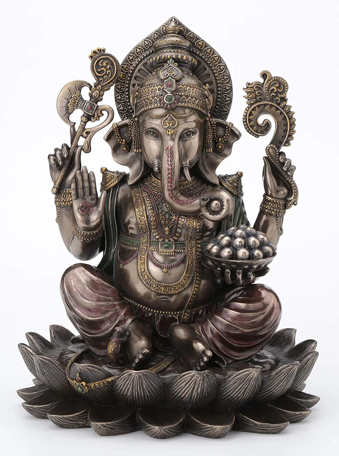 Cold Cast Bronze Hindu Worshipped God Lord Ganesha Sitting On Lotus Statue Décor