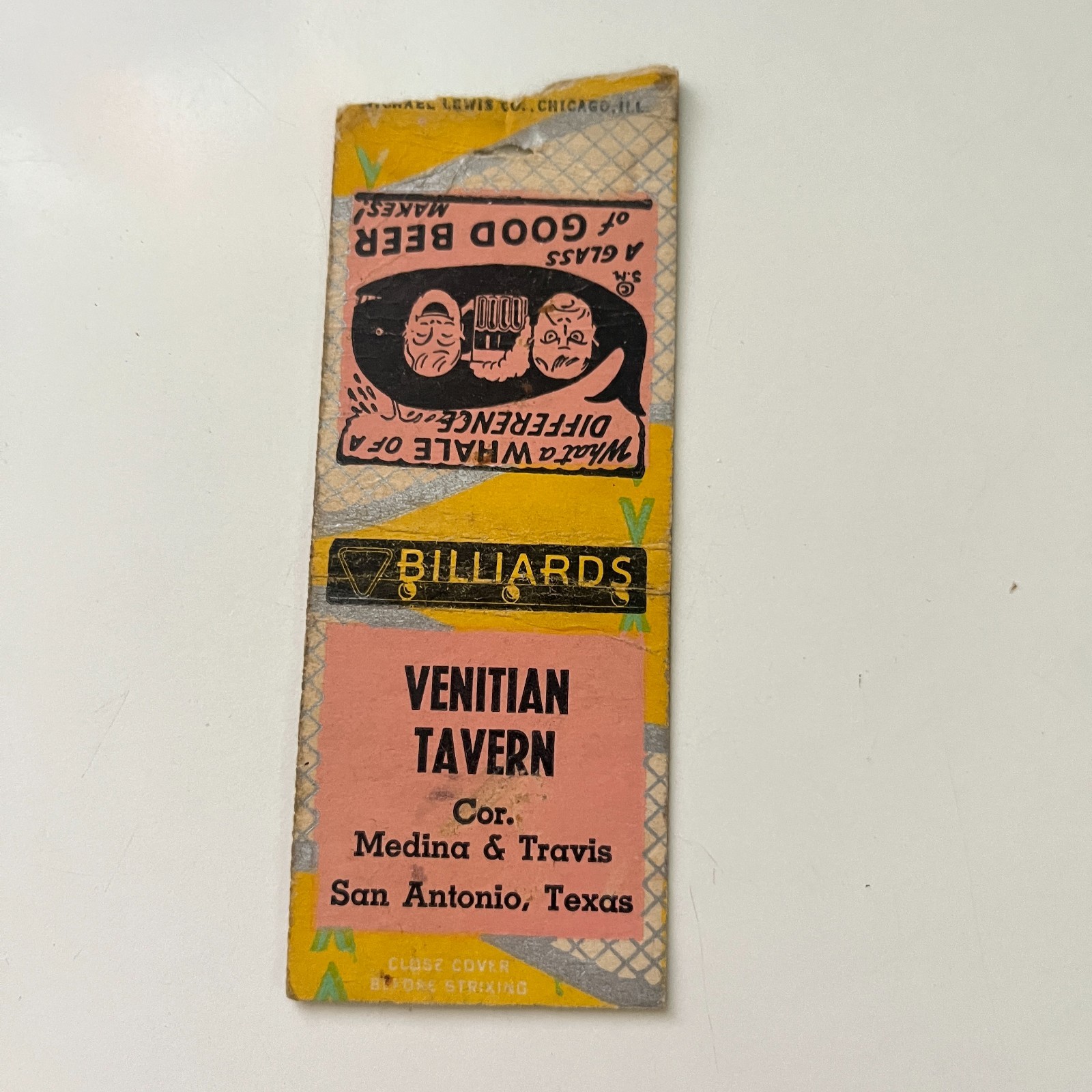 Venitian Tavern Medina & Travis San Antonio TX Vintage Matchbook Cover TMB82-6