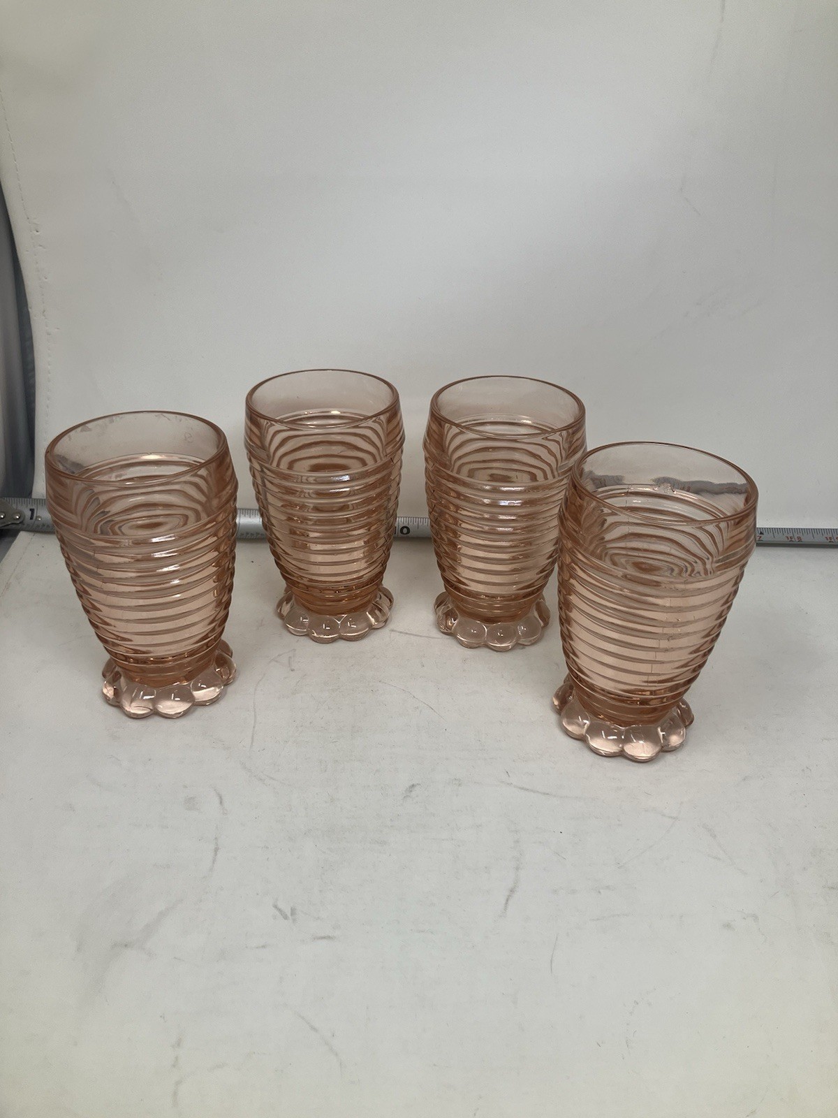 VTG 1930s MCM Set Of 4 Anchor Hocking Manhattan Pink 10oz Bubble Footed Tumblers