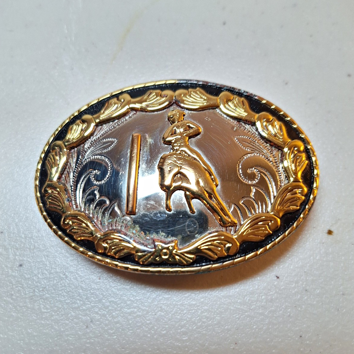 Vintage Western Americana Belt Buckle Cowboy Figure Motif German Silver Brass