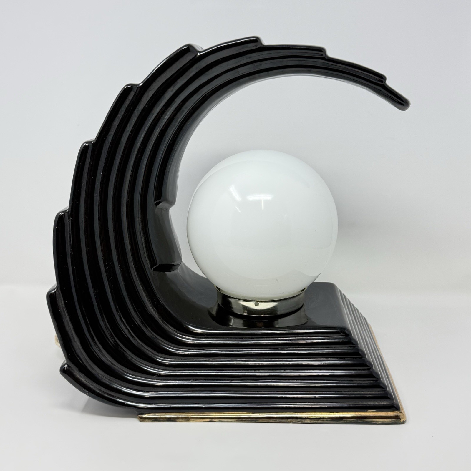 Mid Century Wave Over Moon Ceramic TV Globe Lamp Art Deco Vintage