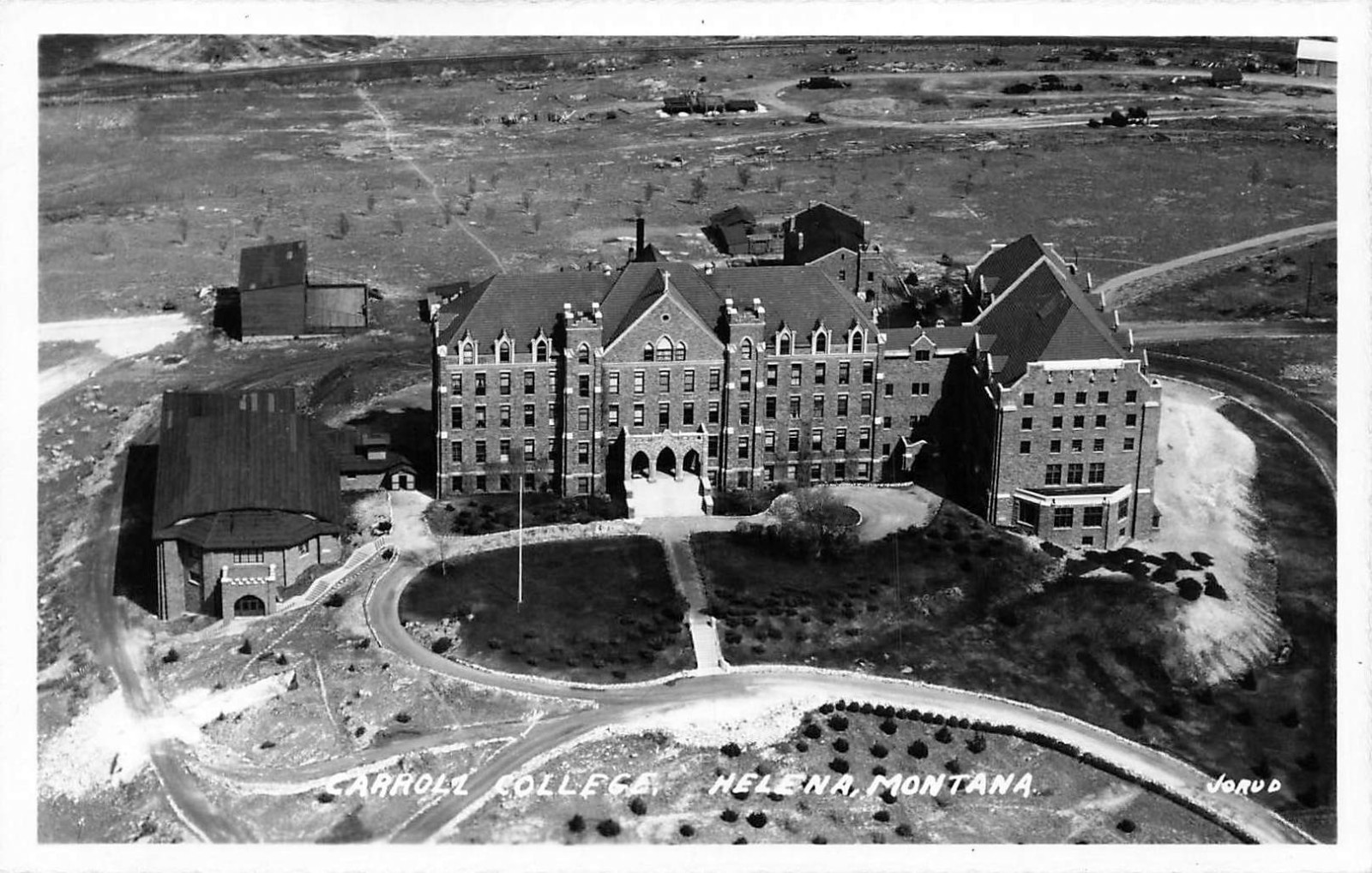MONTANA RPPC REAL PHOTO POSTCARD: AERIAL VIEW OF CARROLL COLLEGE, HELENA, MT