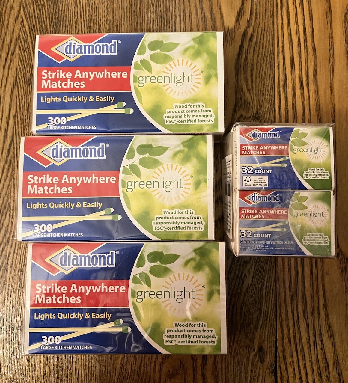 (4 Boxes) (300 & 32 Per Box) Greenlight Diamond Strike Anywhere Matches New
