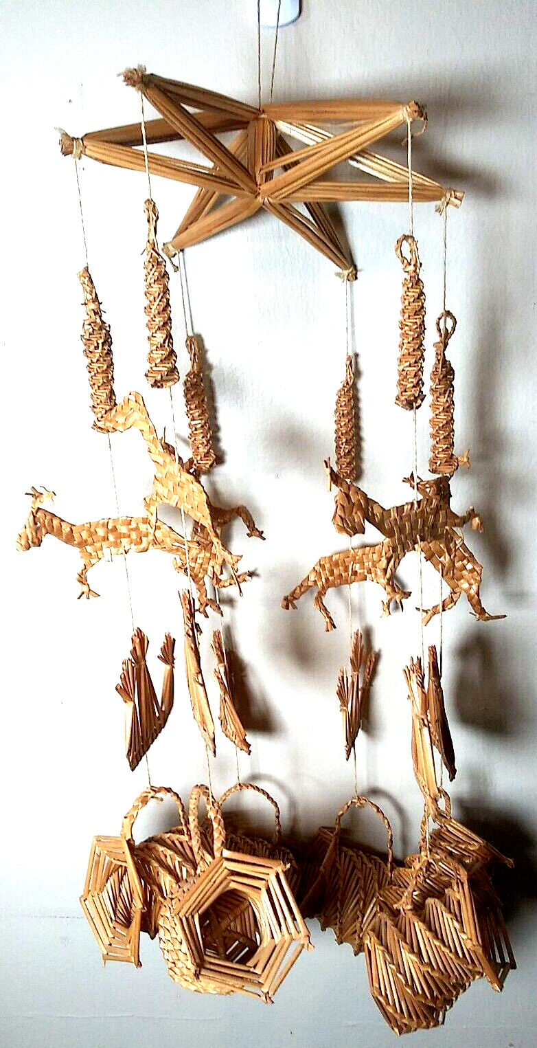 Scandanavian Woven Straw Hanging Decoration 8x22 Brown Deers Home Room Display