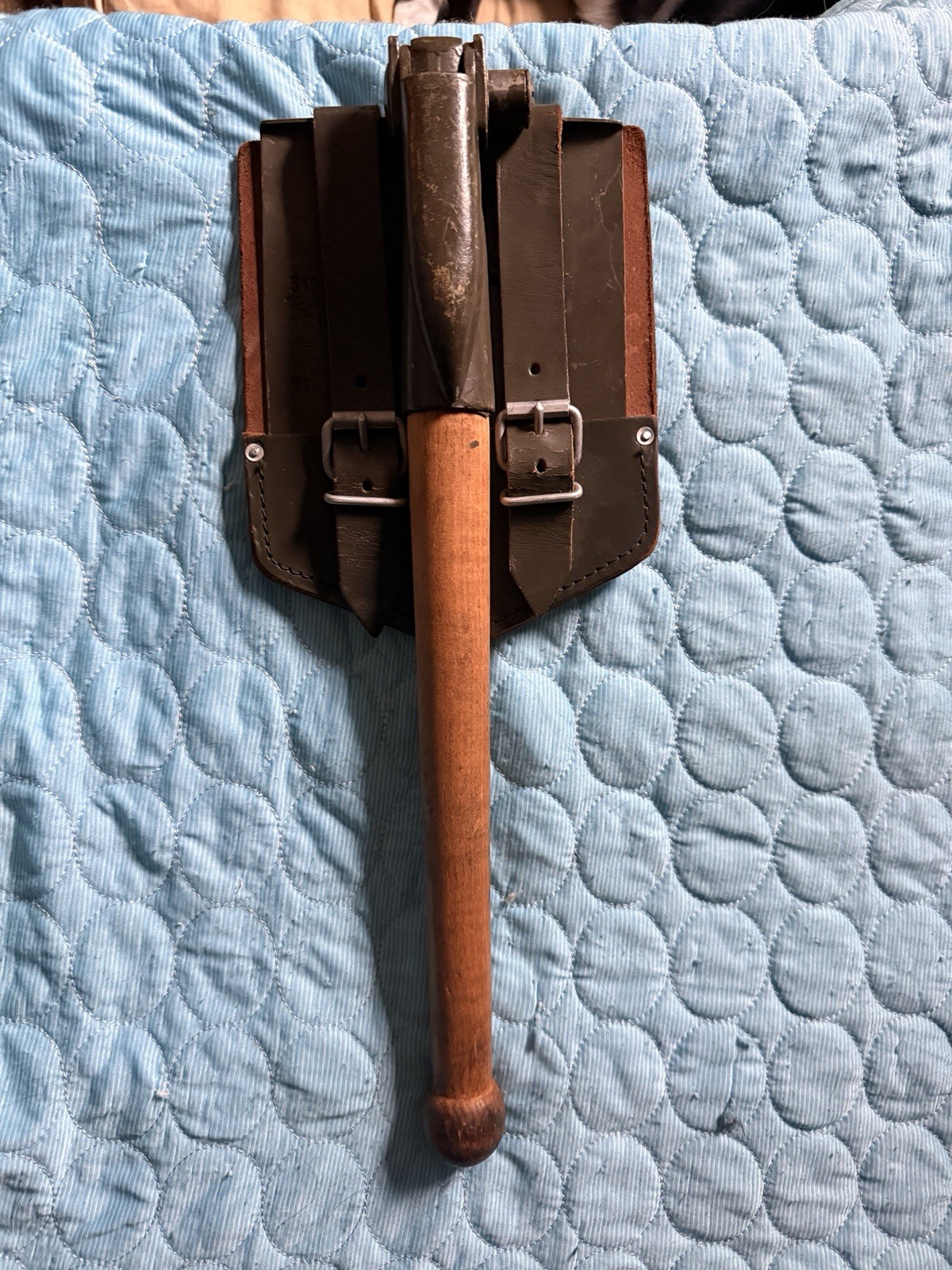 Vintage 1965 German Military Entrenching Tool Shovel Pick & Leather Case Folding