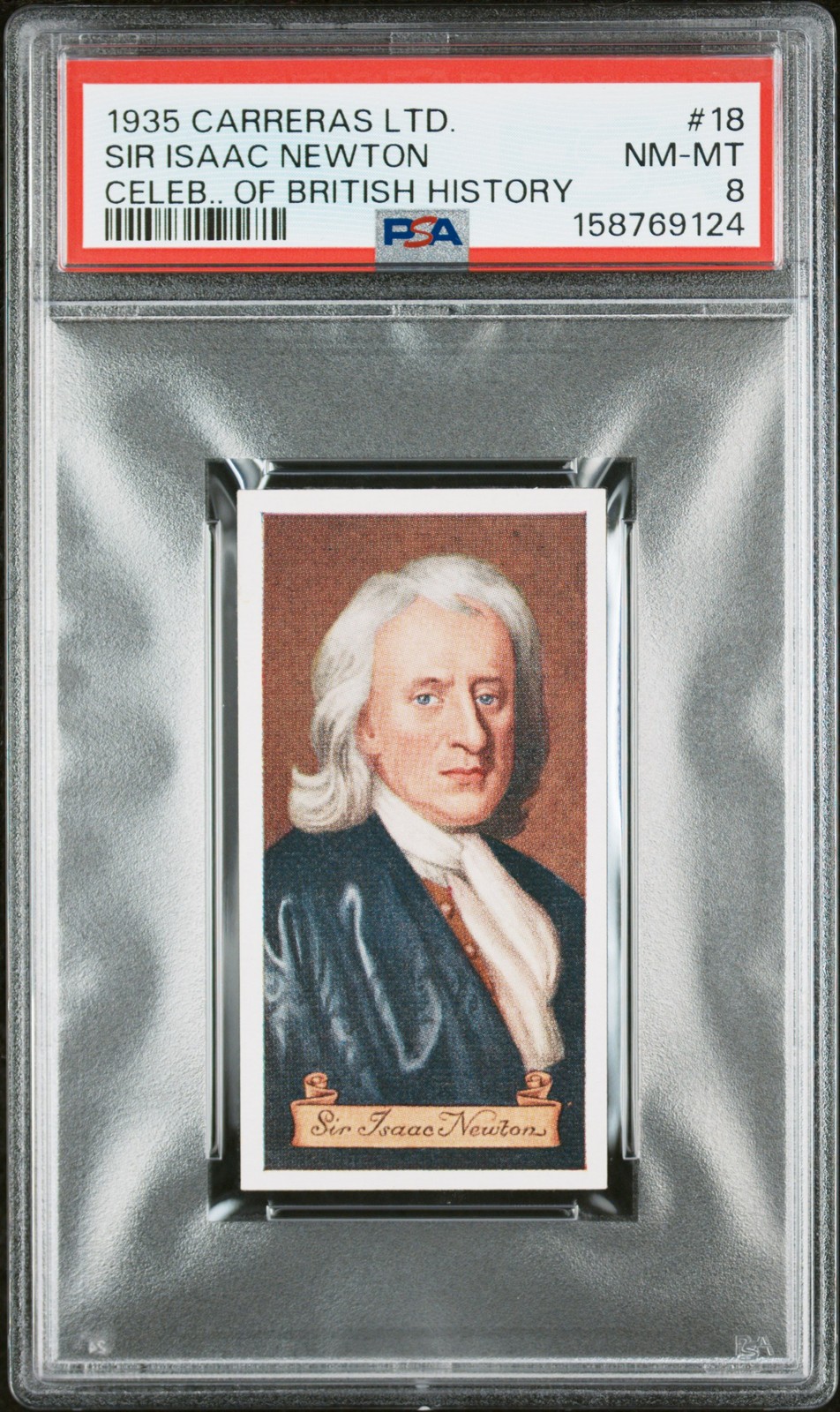 1935 CARRERAS LTD. CELEBRITIES OF BRITISH HISTORY #18 SIR ISAAC NEWTON PSA 8