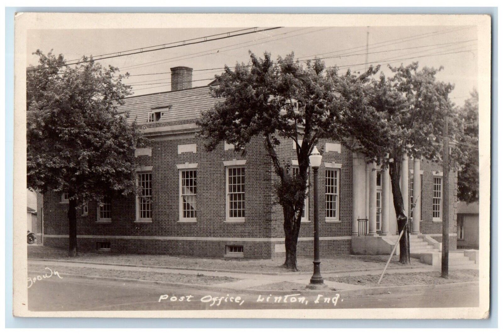 1938 Post Office Building Scene Street Linton Indiana IN RPPC Photo Postcard